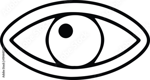 Minimal Eye Outline Vision Beauty Icon, Simple black line illustration of a human eye symbol representing vision, beauty, eye care, makeup, and observation concept.