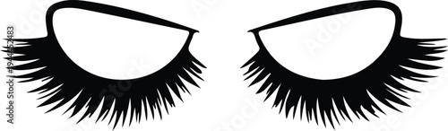 Minimal Eyelashes Outline Beauty Makeup Icon, Simple black line illustration of closed eyes with long eyelashes, representing beauty, makeup, eyelash extensions, and cosmetic eye care.
