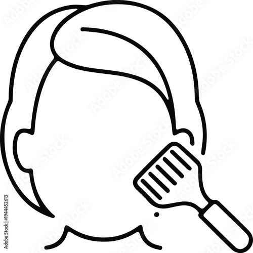 Minimal Hair Coloring Brush Outline Beauty Icon, Simple black line illustration of a person applying hair dye with a brush, representing hair coloring, beauty salon treatment, and hairstyling process.