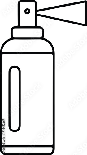 Minimal Hair Spray Bottle Outline Beauty Icon, Simple black line illustration of a hair spray aerosol bottle with nozzle, representing hairstyling products, beauty care, and salon equipment.