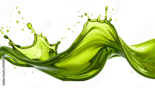 Dynamic splash of vibrant green liquid against black background, abstract and flowing