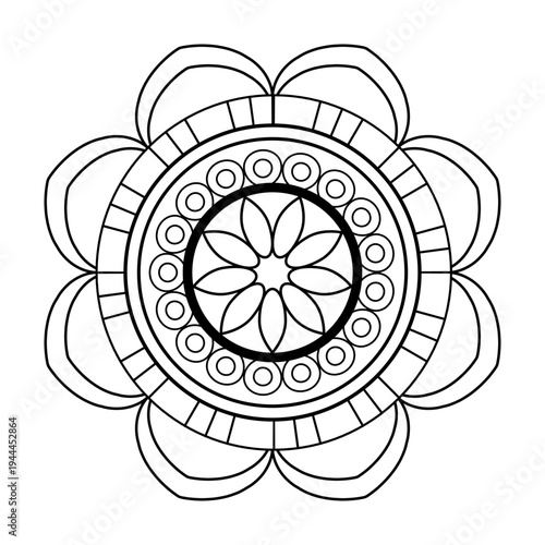 Minimalist Round Mandala - Coloring Page and Decorative Vector.