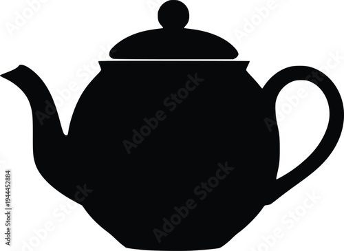 Classic black silhouette of a traditional teapot with lid and spout