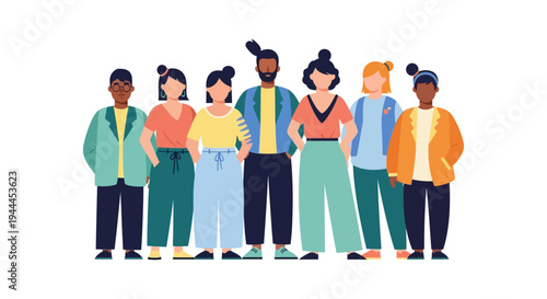 Multicultural Group of People Standing, Diversity and Inclusion Concept Illustration