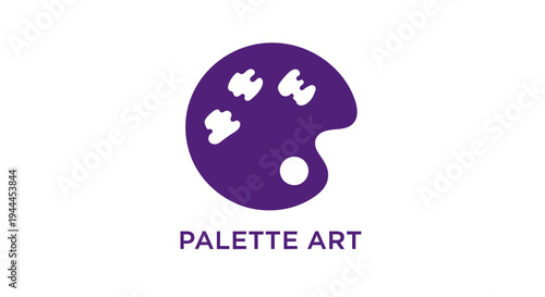 A purple artist's palette with four paint blobs and the text "PALETTE ART" on a white background, representing creativity and artistic expression.