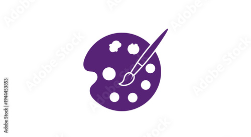 A vibrant purple artist's palette with a paintbrush resting on it, symbolizing creativity and artistic expression.