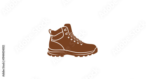Brown hiking boot illustration with laces and sturdy sole on a white background, perfect for outdoor adventures.