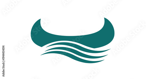 Abstract teal logo featuring a stylized canoe or boat shape above three wavy lines, symbolizing water and movement on a white background.