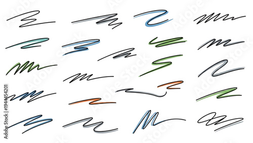 The artwork features various colorful scribbles and lines on a white background.