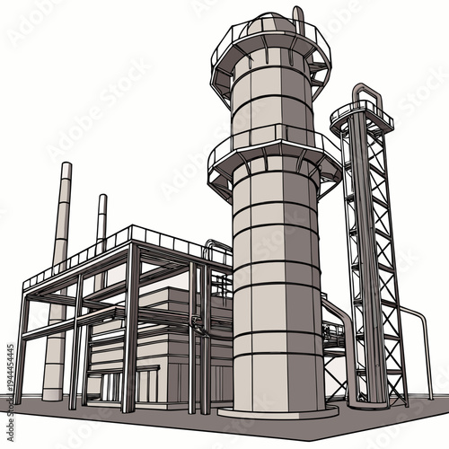 Industrial facility with smokestacks and pipes factory