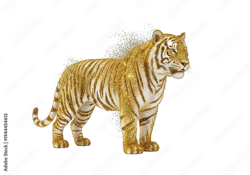 Obraz premium Majestic golden tiger walking isolated on transparent background
