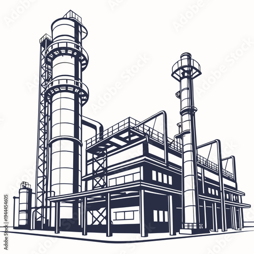 Industrial plant with smokestacks and towers factory