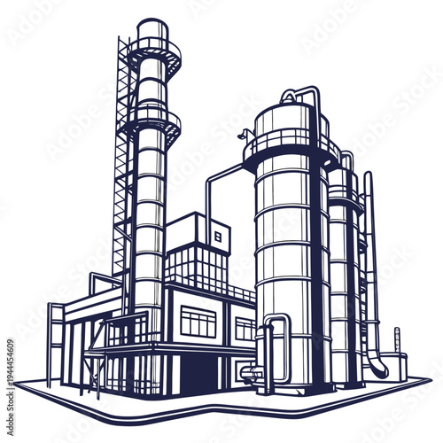 Industrial Plant with Smokestacks and Pipelines factory