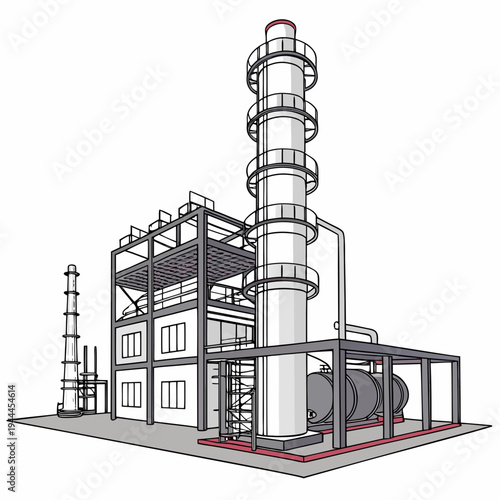 Industrial plant with tall cylindrical tower factory