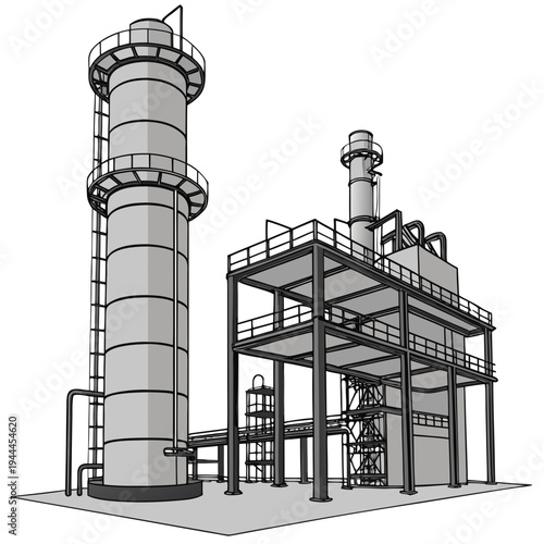 Industrial plant with tower and platform structure