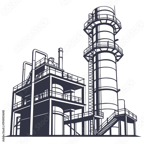 Industrial structure with dark silhouette tower