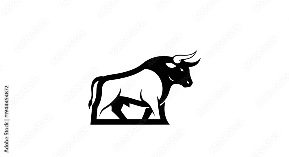 Fototapeta premium Black Silhouette of a Charging Bull.