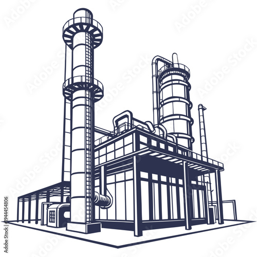 Industrial Plant with Two Towers factory chimneys pipes