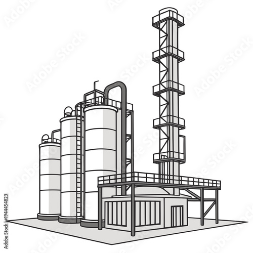 Industrial site with storage tanks and tower factory
