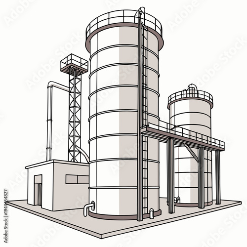 Industrial facility with cylindrical tanks and ladders