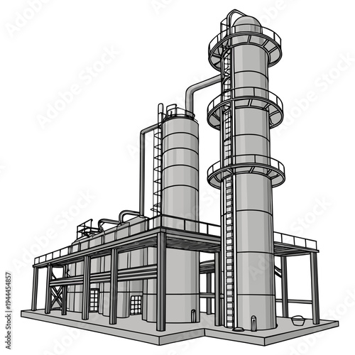 Industrial facility with smokestacks and pipes factory