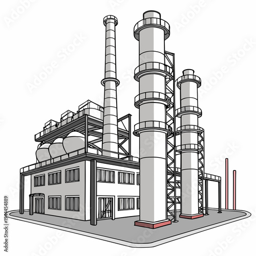 Industrial Factory with Multiple Chimneys and Smokestacks