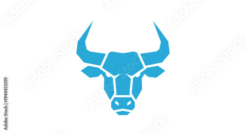 Blue Bull Head Geometric Design Illustration.