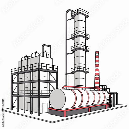 Industrial facility with smokestacks and cylindrical structures