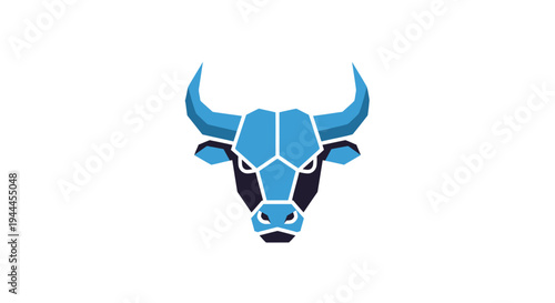 Blue Bull Head Graphic Illustration.