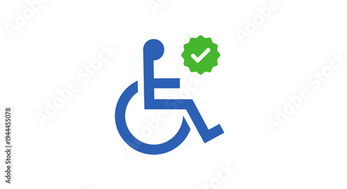 Blue Disabled Person Symbol with Green Checkmark.