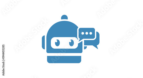 Blue Robot Icon with Speech Bubble.