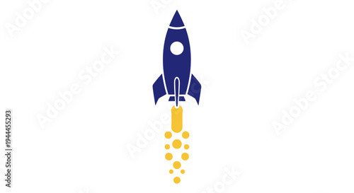 Blue Rocket Ship Launching into Space.