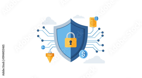 Blue Shield with Lock and Connections.