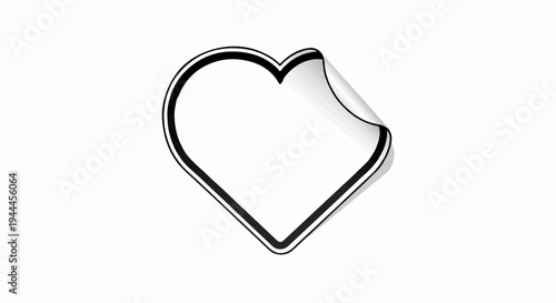A black outline heart sticker with a peeled corner and shadow