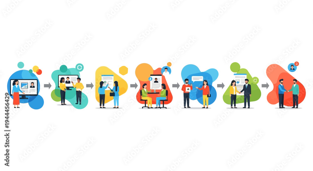Fototapeta premium Recruitment, Hiring, and Business Partnership Process Workflow Illustration