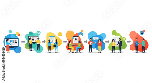 Recruitment, Hiring, and Business Partnership Process Workflow Illustration