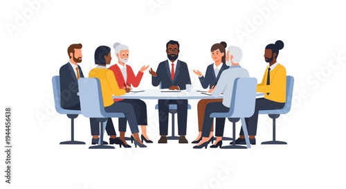 Diverse Business Team Meeting, Collaboration & Discussion. Professional Multicultural Group Brainstorming at Conference Table.