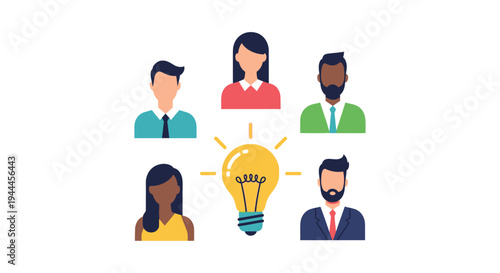 Diverse Team Brainstorming Ideas. Collaboration, Innovation & Problem Solving. Creative Business Strategy Icon.