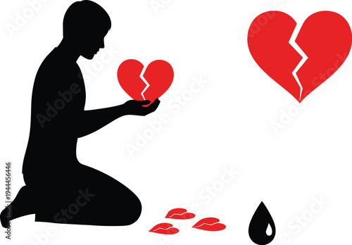 Sad Man Holding Broken Heart Showing Heartbreak Pain Love Breakup Emotional Loss Relationship Concept Vector Illustration