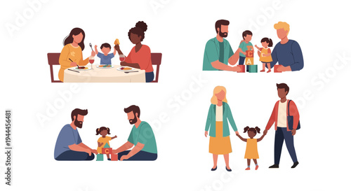 Diverse Family Life: Parents, Caregivers & Children in Everyday Scenes - Playing, Dining & Walking Together