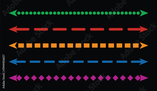 Collection of long colorful straight vector arrows icon set .  with dotted and dashed Styles for Infographic design.  three colored arrows pointing upwards in a growth trend.  Vector illustration.