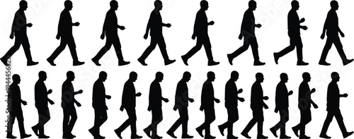 Walking Man Silhouette Set Human Walking Poses Side View People Movement Collection Vector Illustration