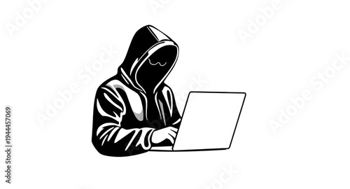hacker silhouette icon, hacker vector illustration, hacker clipart icon, hacker graphic design, hacker drawing illustration, hacker outline icon, anonymous hacker icon, hooded hacker icon, hacker lapt