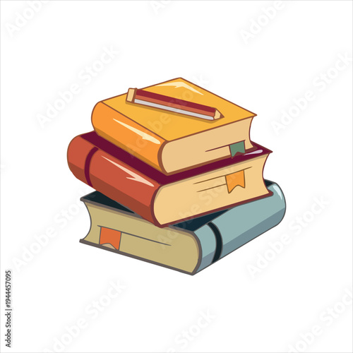 Stack of colorful books with bookmarks illustration