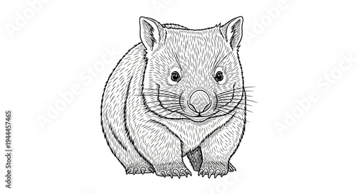 Hand-drawn style vector illustration of an adorable Australian wombat. Cute marsupial animal drawing with outline art.