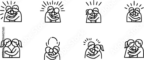 Family care and love line icons set, protection and support concept
