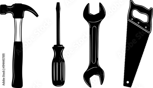 Set of tools for construction or repair work. Hand drawn sketch illustration
