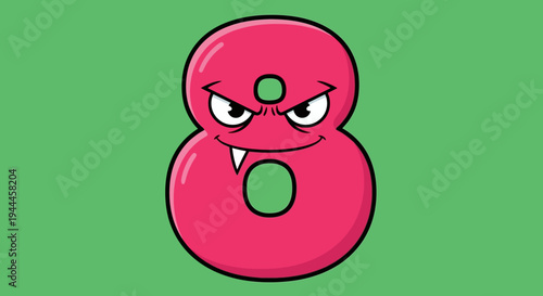 Cartoon Number Eight with Spooky Expression