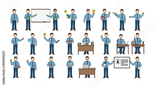 Multifaceted Office Employees: A comprehensive collection of professional figures showcasing various office activities, demonstrating versatility in business scenarios.