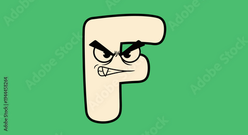 Angry Cartoon Letter F with Expressions